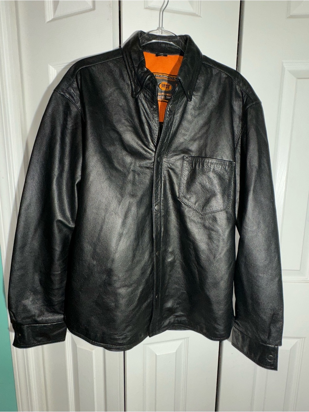 Vintage First Classics Black Leather Shirt Jacket Size L Biker Goth AA25